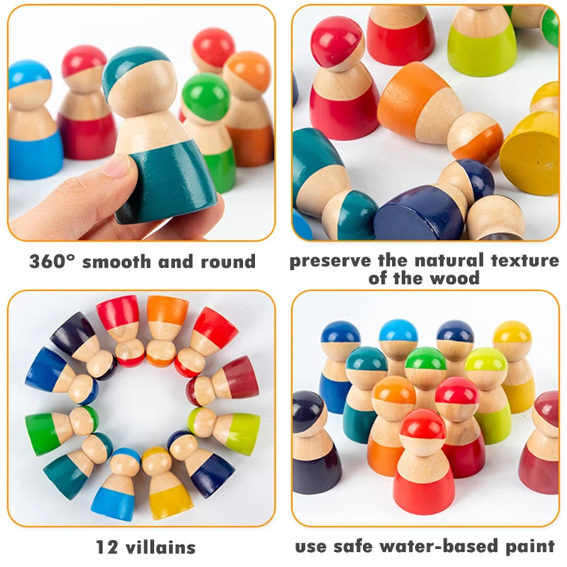 MONTESSORI Large Wooden Rainbow Stacking Blocks