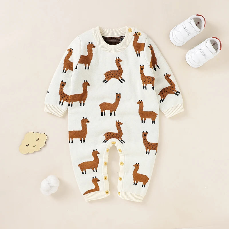 Long Sleeve Autumn Baby Jumpsuit, Cartoon Alpaca Clothing