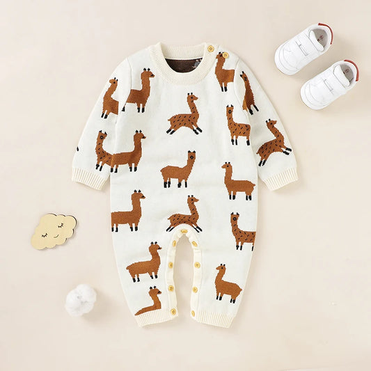 Long Sleeve Autumn Baby Jumpsuit, Cartoon Alpaca Clothing