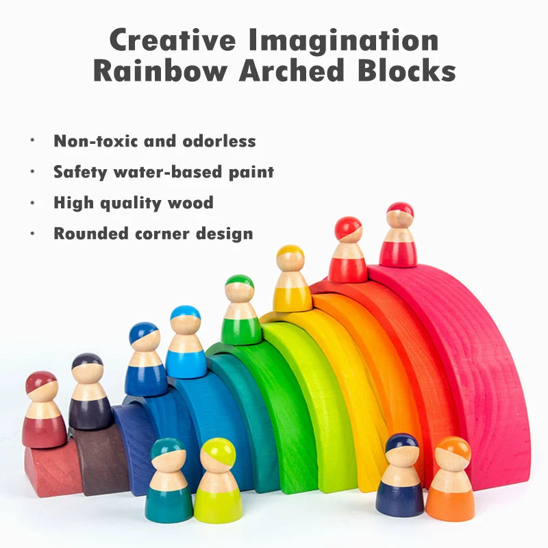 MONTESSORI Large Wooden Rainbow Stacking Blocks