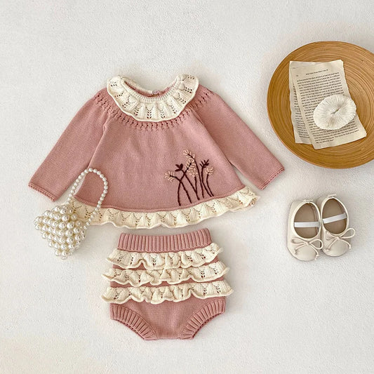 MILANCEL Baby Girl Sweaters And Flower Shorts 2 Pcs Suit