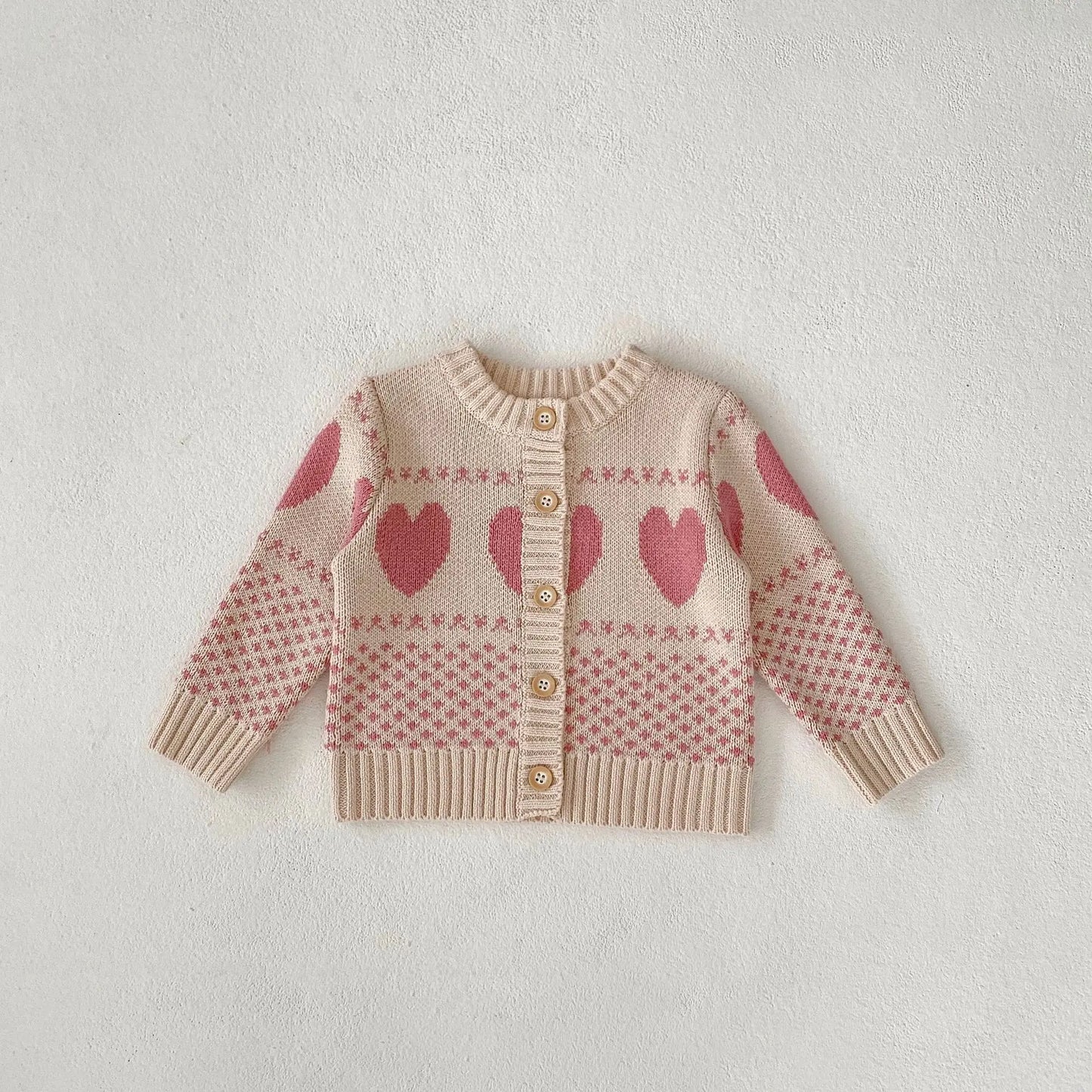 Heart Jacquard Sweater Knitted Cardigan, Optional