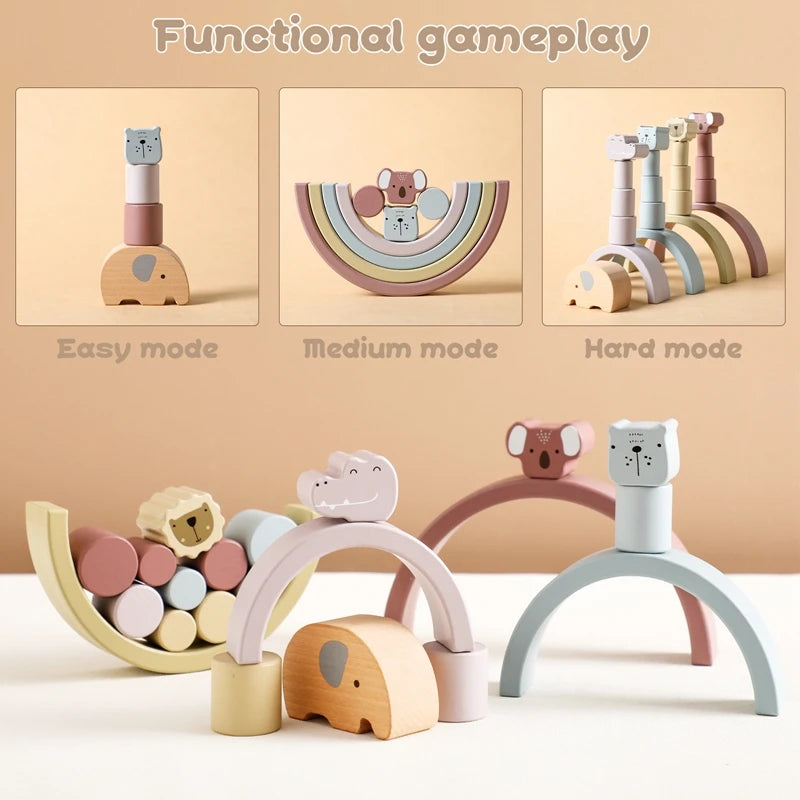 MONTESSORI  Wooden Balance Blocks Animal Set