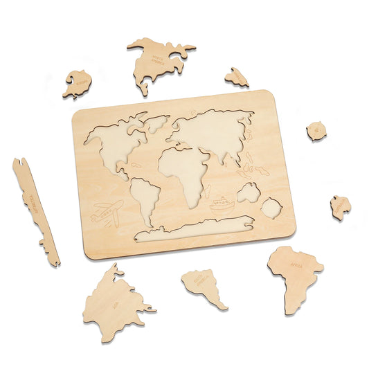 MONTESSORI Wooden World Map Continents Puzzle