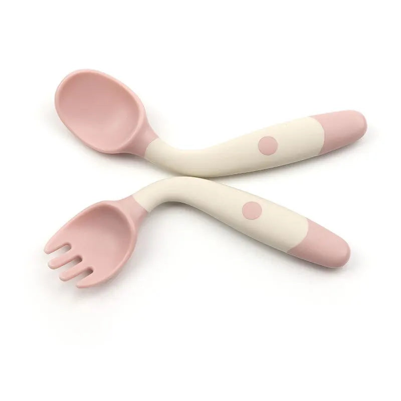 Heat Resistant Flexible PP Baby Rotatable Spoon And Fork