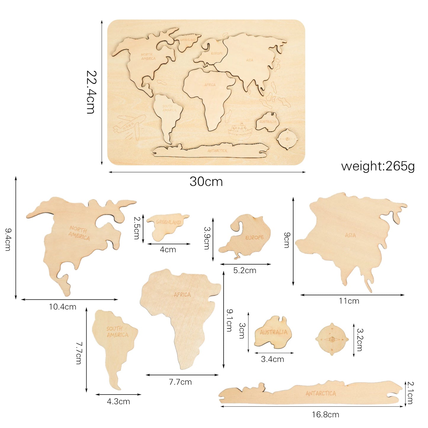 MONTESSORI Wooden World Map Continents Puzzle