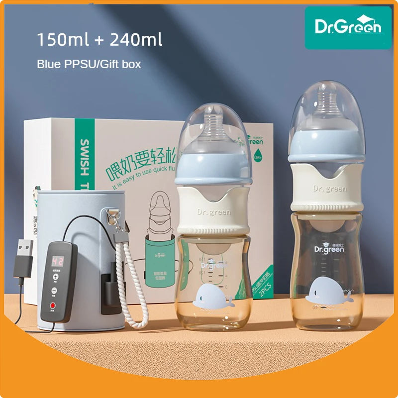 Dr.Green Newborn Baby Bottle Set, PPSU Smart Thermostat 150+240