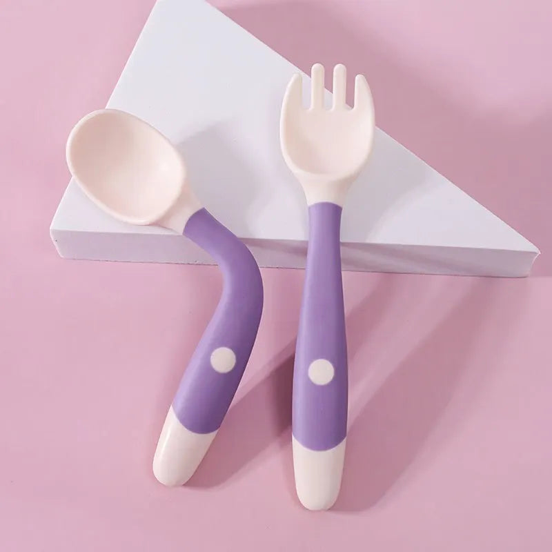 Heat Resistant Flexible PP Baby Rotatable Spoon And Fork