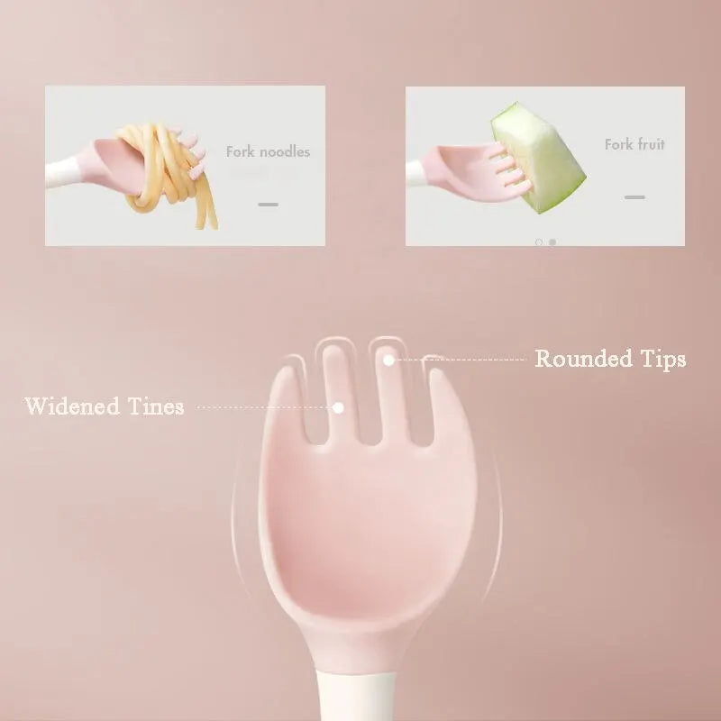 Heat Resistant Flexible PP Baby Rotatable Spoon And Fork