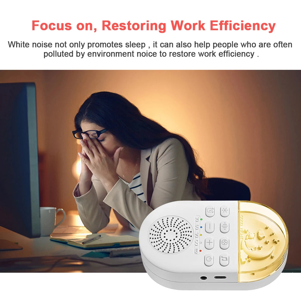 Music box for easy sleep. Portable White Noise Baby Sleep Machine 24 Soothing Sounds Soft Breath Light 30/60/90 Timing For Baby Adult Office Travel